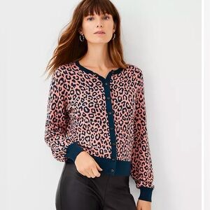 Ann Taylor Leopard Print Ann Cardigan size medium, unique color way! 🩷💚